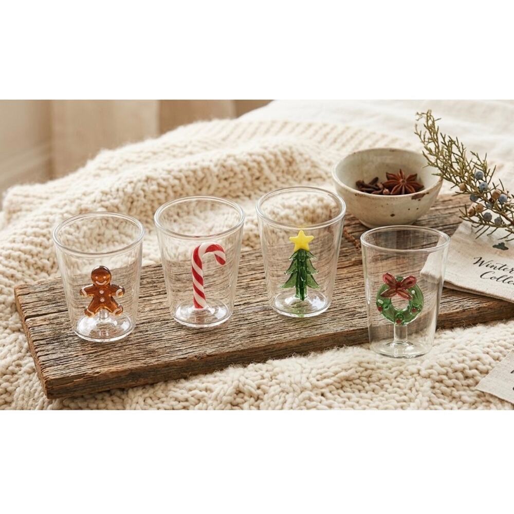 NWT HomeGoods Christmas Festive Icon Shot Glasses Set of 4 Holiday Barware